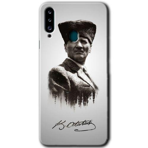 MRCİLETİSİM MRCİLETİSİM Samsung Galaxy A20s Kılıf HD Desen Baskılı Arka Kapak + Temperli Cam - Mustafa Kemal Atatürk
