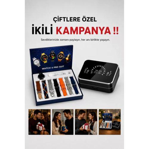 Powerbank Aynalı Bluetooth Kulaklık Ve Akıllı Saat Seti Anc Özelliği Dokunamatik