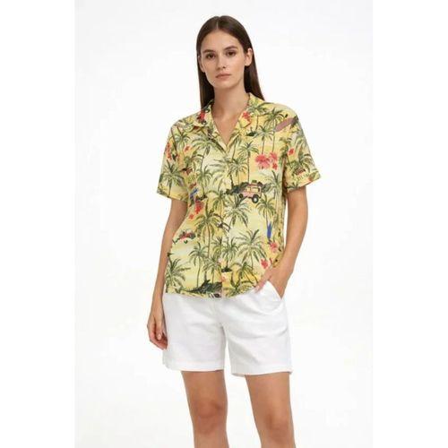 Gün Batımı Tropikal Desenli Kısa Kol Gömlek Şort Takım Yazlık Rahat Kalıp - Desenli