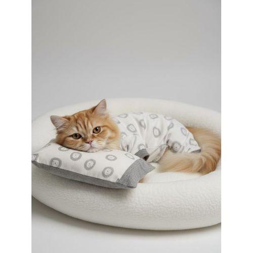 Soft Lion Kedi Uyku Seti | Penye Kedi Tulum ve Mini Yastık Takımı | Pamuklu | Tüy Dökülmesini Azaltır |