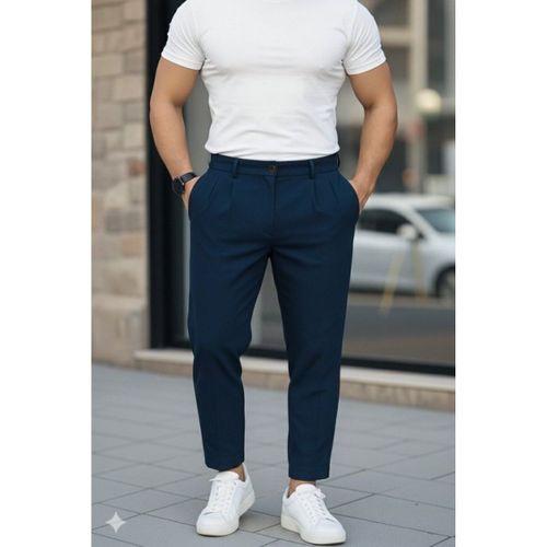 Erkek Belden Düğmeli Cepli Dokuma Pantolon