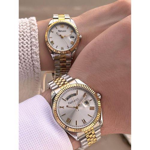 Ferrucci Çiftlere Özel Çelik Kordon Takvimli Kadran Sevgili Kombini Özel Çift Saati CFT.13029C01