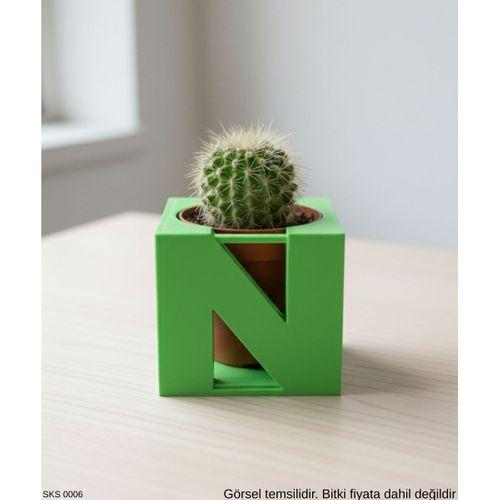 Yeşil Centikli Harf Seklinde Mini Dekoratif Saksi Ismine Ozel Bas Harf Tasarim Masa Ustu Ofis Dekoru 7 Cm