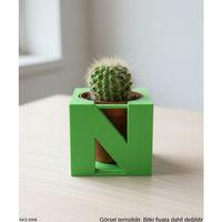 Yeşil Centikli Harf Seklinde Mini Dekoratif Saksi Ismine Ozel Bas Harf Tasarim Masa Ustu Ofis Dekoru 7 Cm