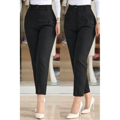 Kadın Yüksek Bel Cepli Paça Ağzı Pile Detaylı Ithal Krep Pantolon