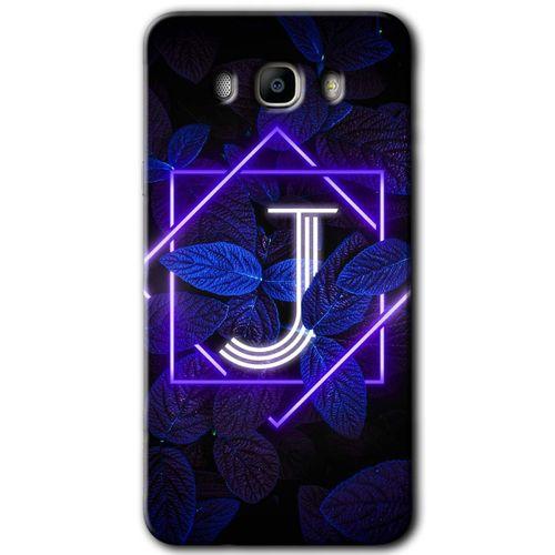 MRCİLETİSİM MRCİLETİSİM Samsung Galaxy J7 2016 Kılıf HD Desen Baskılı Arka Kapak + Temperli Cam - Dark Neon Yaprak J Harfi