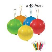 40 Adet Lastikli Zıpzıp Balon ipli Punch Panç Büyük Balon