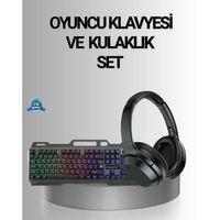 Işıklı  Klavye Mouse Ve Bluetooth Kulaklık Seti Türkçe Q Usb