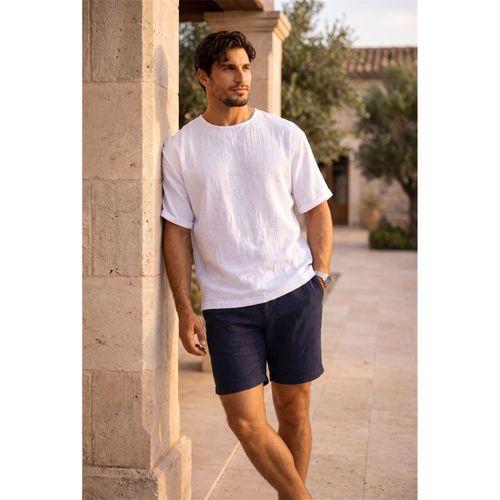 Godard Relax Fit %100 Pamuk Müslin Kumaş Duble Kol Bisiklet Yaka Erkek T-Shirt - Beyaz