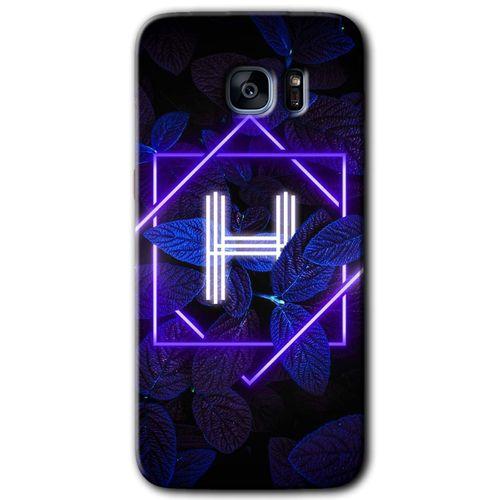 Potkal Hediye Fabrikası Samsung Galaxy S7 Edge HD Baskılı Kılıf + 9D Tam Ekran Koruyucu - Dark Neon Yaprak H Harfi