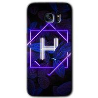 Potkal Hediye Fabrikası Samsung Galaxy S7 Edge HD Baskılı Kılıf + 9D Tam Ekran Koruyucu - Dark Neon Yaprak H Harfi