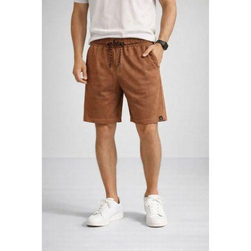 Erkek Otoban Dokuma Şort Beli Lastikli Bağcıklı, Cepli, Rahat Kesim Günlük Yazlık Şort - Kahverengi