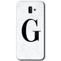 Samsung Galaxy J6 Plus HD Baskılı Kılıf + 9D Tam Ekran Koruyucu - Beyaz Mermer Desenli G Harf