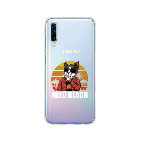 Samsung A50 Need Beach Desenli Premium Şeffaf Silikon Kılıf