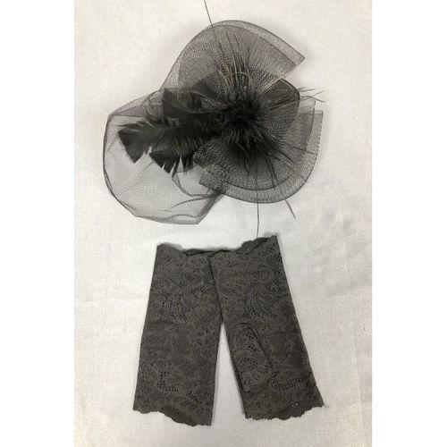 Siyah Vualet Şapka ve Dantelli Eldiven