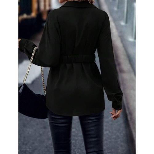 Kadın Uzun Kollu Yakalı önden Düğmeli Belden Kemerli Ithal Krep Bluz