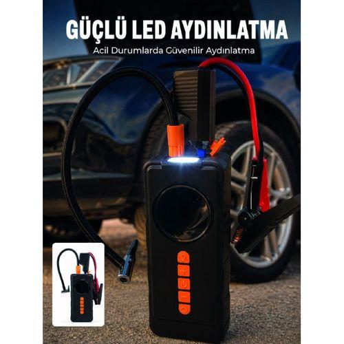 10000mah Araç Kompresörü Akü Takviye Cihazı Powerbank Özellikli Dijital Lastik Şişirme Pompası