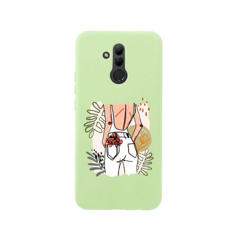 Huawei Mate 20 Lite Woman With Flowers Premium Silikonlu Yeşil Telefon Kılıfı