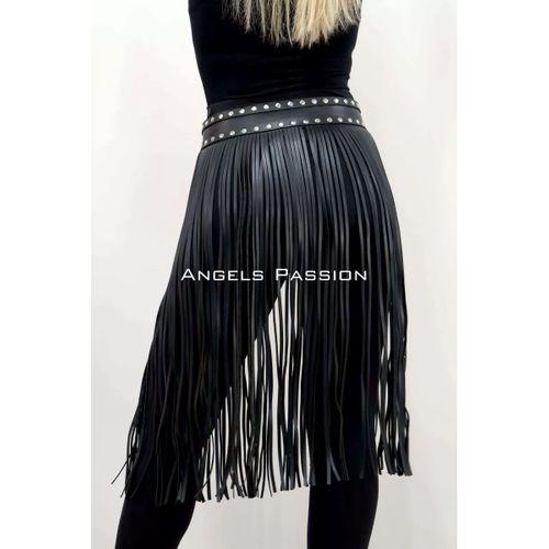 5 Mm Püsküllü Şık Deri Etek, Diz Altı Püsküllü Etek - Brf1398