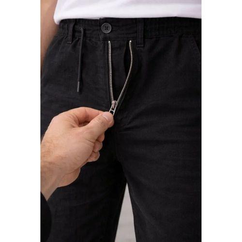 Erkek Keten Cepli Pantolon Lastikli Bel Bağcıklı Önden Fermuarlı - Siyah