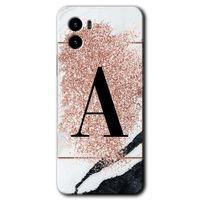 MRCİLETİSİM Vivo Y15s Kılıf HD Desen Baskılı Arka Kapak + Temperli Cam - Pembe Mermer Desenli A Harfi