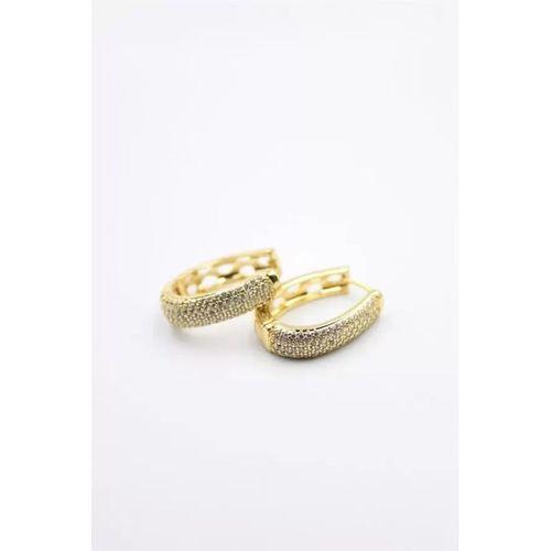 Taşlı Halka Küpe - Altın