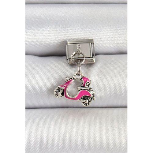 316L Çelik Gümüş Renk Pembe Scooter Model Nomination Charm