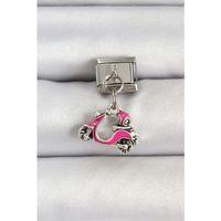 316L Çelik Gümüş Renk Pembe Scooter Model Nomination Charm