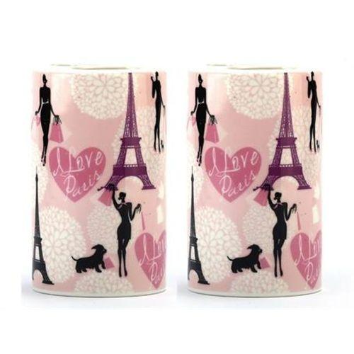 2 Adet Kalemlik Kızlı Paris Desenli Seramik Ofis Gereci  7X7X11Cm