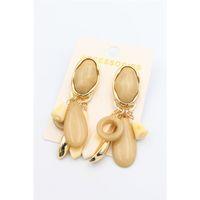 Taşlı Sallantılı Küpe - Açık Kahverengi