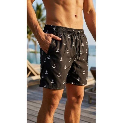 Erkek Deniz Şortu Fermuarlı Cepli File Astarlı Hızlı Kuruyan Premium - Siyah