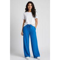 Kadın Bürümcük Kumaş Geniş Paça Pantolon – Rahat Kalıp – Mavi