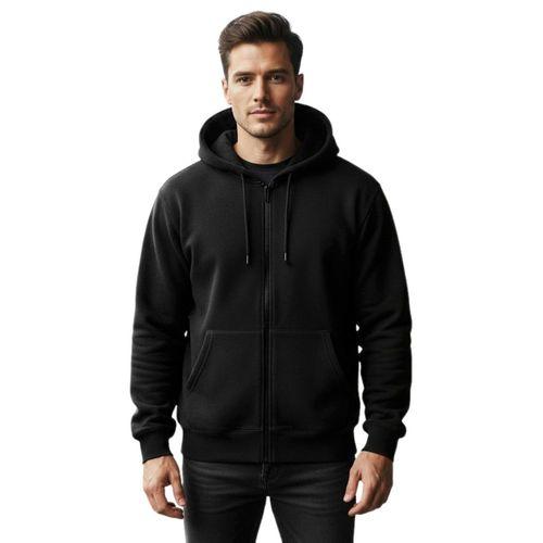 Erkek Kapüşonlu Fermuarlı Siyah Sweatshirt 3 İplik BGL-ST04791