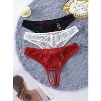 Kadın 3'lü Seksi Ağ Bölgesi Açık Dantelli Tanga Seti