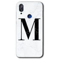 Potkal Hediye Fabrikası Vestel E5 Kılıf HD Desen Baskılı Arka Kapak - Beyaz Mermer Desenli M Harfi