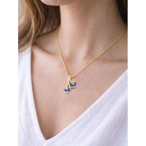 Sonsuzluk Safir Taşlı Kelebek Gümüş Kolye Altın Kaplama