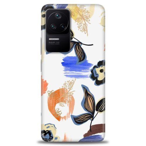 Xiaomi Poco F4 Kılıf HD Baskılı Kılıf - Mavi Yapraklar + Tam Ekran Koruyucu