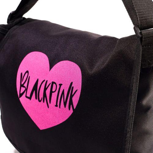 Unisex Black Pink Kalp Logo Baskılı Desenli Postacı Çantası ve Omuz Çantası