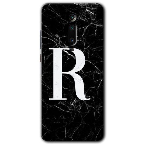 MRCİLETİSİM Xiaomi Mi 9T Kılıf Kapak - Siyah Mermer Desenli R Harfi +Hayalet Ekran Yandan Gözükmez