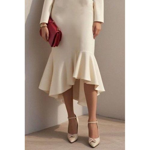 Kadın Uzun Kollu Yakalı Belden Oturtmalı Midi Ithal Krep Elbise