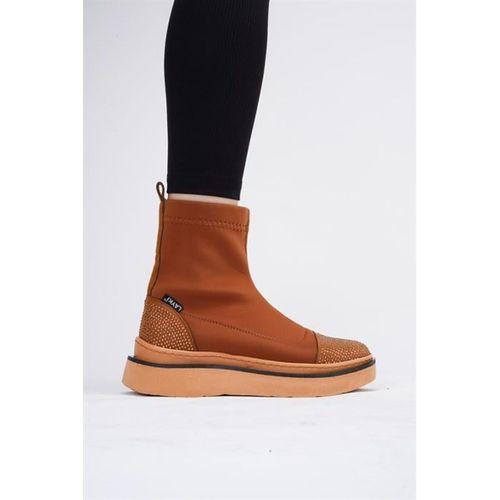 Afron Taba Renkli Taba Deri Detaylı Taşlı Kışlık Kadın Bot