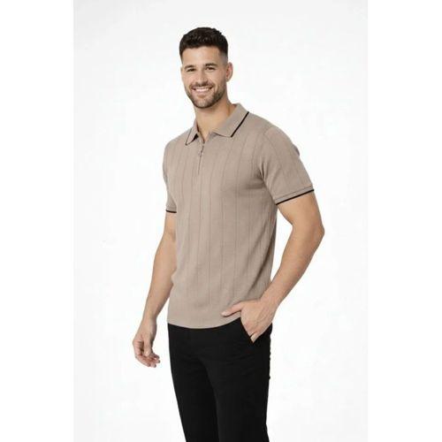 Erkek 3’lü Paket Dokuma Triko  Fermuarlı Yakalı Fitilli Kısa Kollu Regular Fit Tişört - Kahverengi, Haki, Siyah