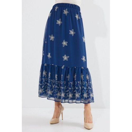 Lacivert Desenli Şifon Etek 8010