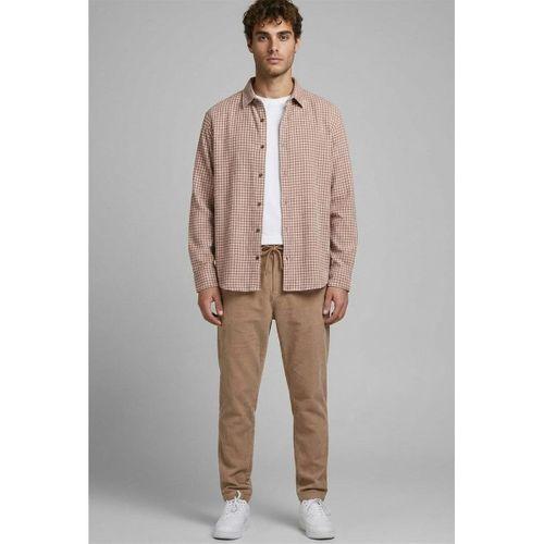 Jonas Ekose Küçük Kareli Flanel Kumaş Gömlek Bej - Roy Regular Fit Beli Lastikli Kadife Pantolon Bej