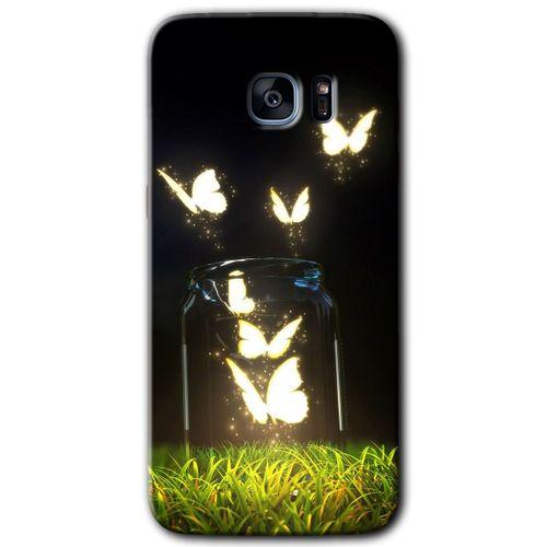 Samsung Galaxy S7 Edge HD Baskılı Kılıf + 9D Tam Ekran Koruyucu - Işıklı Kelebekler