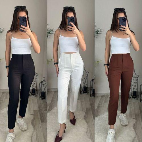 Kadın üste Oturan Paçası Bilek üzerinde Biten Krep Kumaş Kumaş Pantolon 36 (S) - 50 (5XL)