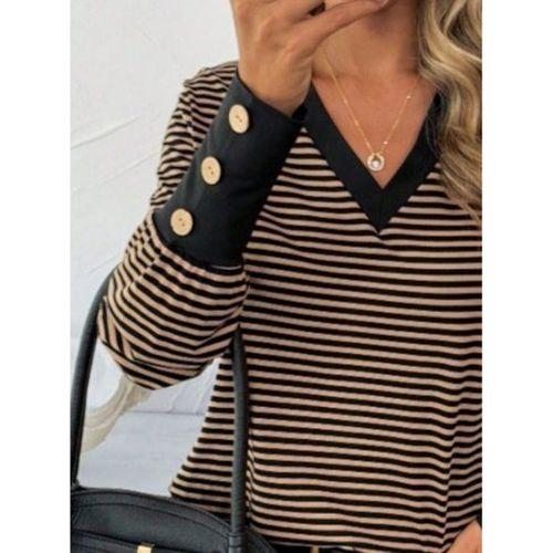 Kadın Uzun Kollu V Yakalı Desenli Süprem Bluz