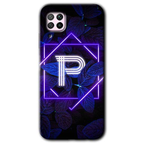 Huawei P40 Lite Kılıf HD Desen Baskılı Arka Kapak - Dark Neon Yaprak P Harfi + Kırılmaz Cam