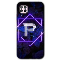 Huawei P40 Lite Kılıf HD Desen Baskılı Arka Kapak - Dark Neon Yaprak P Harfi + Kırılmaz Cam