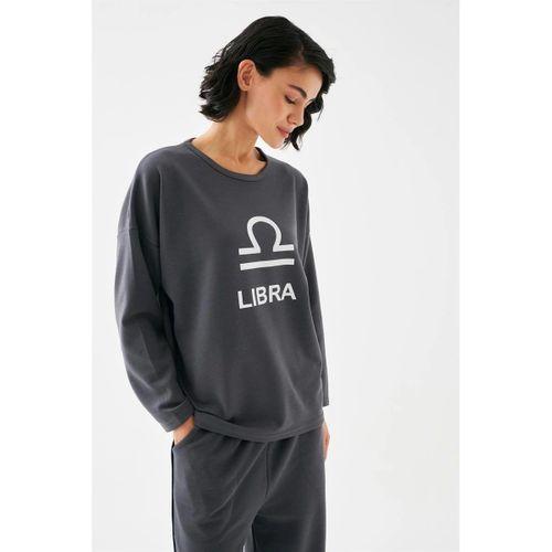 Kadın Füme Terazi Burcu Oversize 2 İplik Eşofman Ev Giyim Takımı